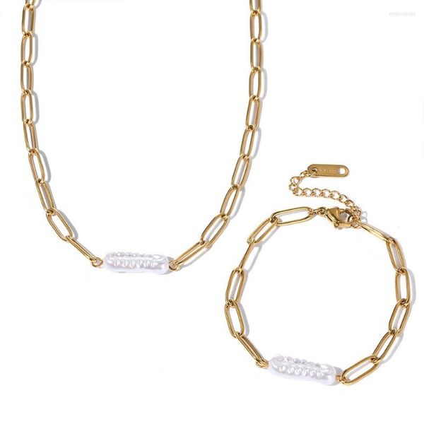 Ketten WILD FREE 18 Karat vergoldete Edelstahl-Halskette für Frauen Vintage unregelmäßige Perle Trend Statement Schmuck-Set Geschenk