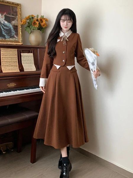 Zweiteiliges Kleid UNXX 2023 Herbstankunft Samt Tweed Vintage College-Stil Rock Set für Frauen Plus Größe Weibliche Büro Dame Mädchen Anzug