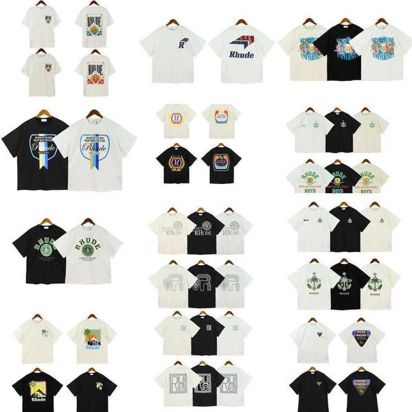 Designer Fashion Abbigliamento Tees Magliette Rhude Summer New Casual Letter Printing Trendy High Street T-shirt allentata Uomo Donna Top Cotone Hip hop Streetwear in vendita