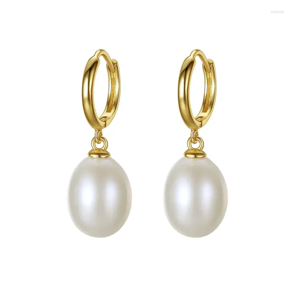 Brincos de argola Lii Ji Real Pearl Hoops Menor 925 Prata Esterlina Cor Dourada Mulheres Joias de Casamento Presente