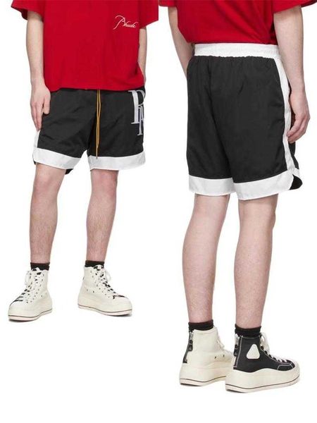 Дизайнерская одежда, короткие повседневные шорты Rhude New Color Matching Shorts Summer Unisex Boxer Shorts Border Matching Color Casual Shorts Пары Бегуны Спортивная одежда Свободные