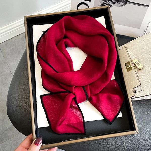 Sciarpe 2024 Rosso Magro Di Seta Sciarpa Del Nastro Delle Donne di Lusso Dei Capelli Borsa A Mano Da Polso Foulard Cravatta Al Collo Fascia Femminile Bandana 150 17 centimetri