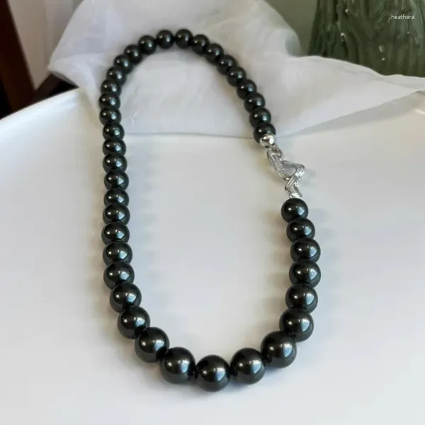 Girocollo da 10 mm Tahidi puro nero naturale conchiglia di perle di mare profondo collana temperamento semplice stile coreano per donna