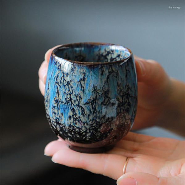 Copas de copos picadas de cerâmica trocam de casal de chá envidraçado Copo de chá retro canecas de canecas de porcelana de porcelana
