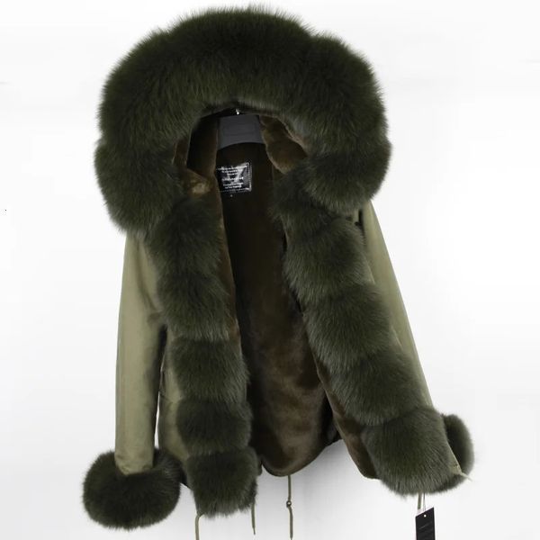 Damen-Pelzimitat im MAOMAOKONG-Stil, Pelzkragen, militärgrünes Innenfutter, abnehmbare kurze Jacke 231121