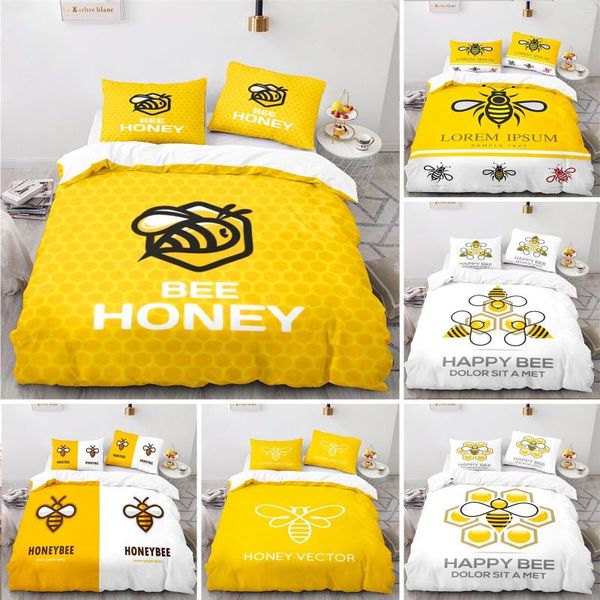 Set di biancheria da letto Cartoon Bee Copripiumino Insetto Honeybee Set Microfibra Wild Animal Consolatore King For Teens Boys Kawaii Home Decor