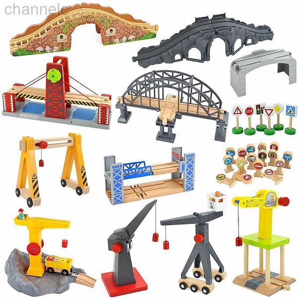 Arquitetura/DIY House Wooden Train Racing Racing Railway Toys todos os tipos de acessórios de ponte ajustados para o presente