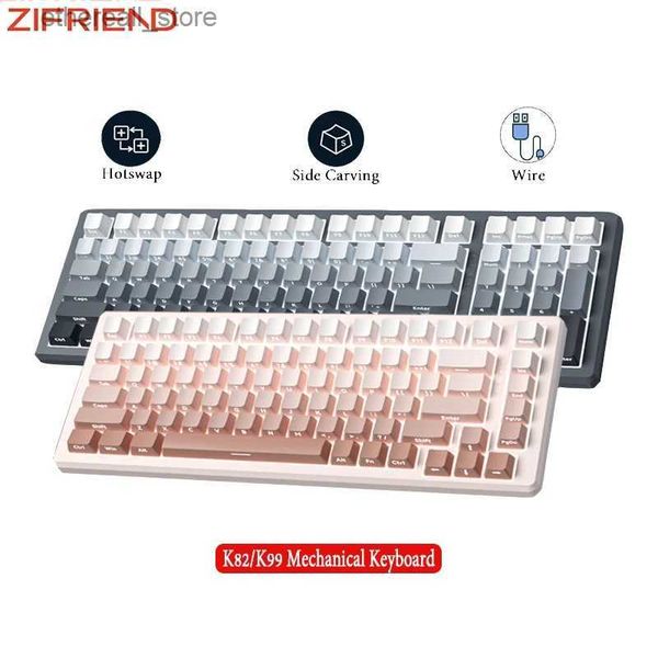 Teclados ZIFRIEND K82 K99 Teclado Gradiente Swappable Teclado Mecânico 82/99 Teclas Wire Gaming Keyboard Outemu Red Switch PBT Keycaps Q231121