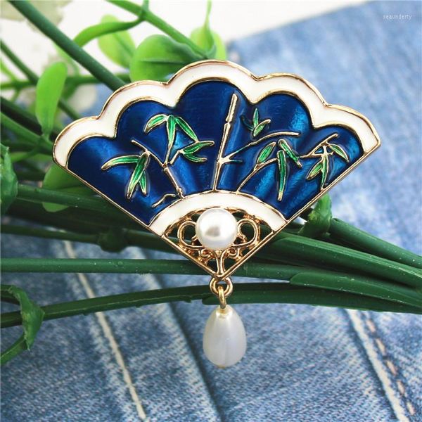 Broches temperamento elegante coringa gotejamento chinês wind fan broche mochila azul cardigan casaco colarinho pino feminino ornamentos femininos