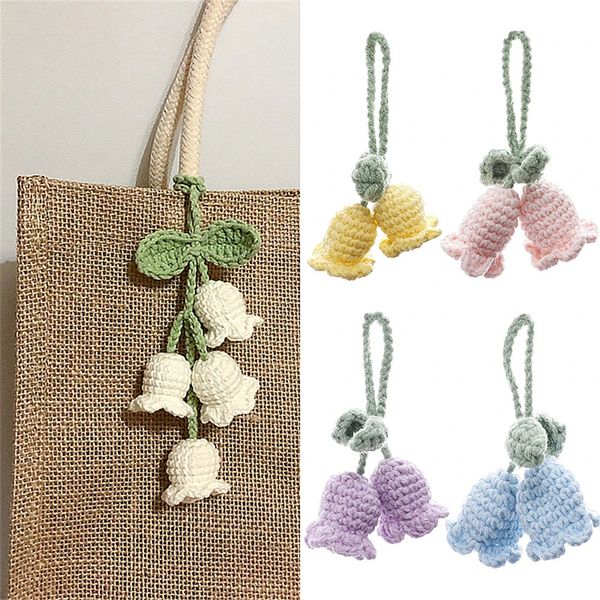 Decorativo colorido artesanal de malha lã vale lírio chaveiro bonito flor tecido à mão bolsa feminina carteira pingente chaveiro 231121