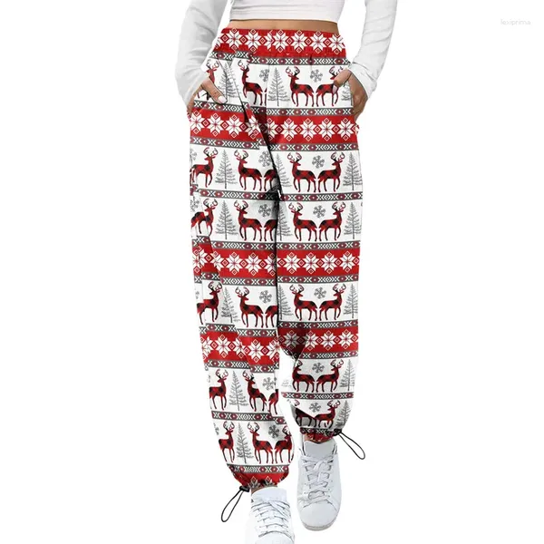 Pantaloni da donna Xingqing Donna Natale Stile classico Alce Babbo Natale Stampa Pantaloni con coulisse Pigiama con tasche Indumenti da notte