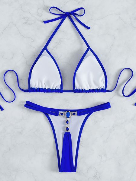 Costumi da bagno da donna Bikini sexy Donna Blu royal Crystal Diamond Costumi da bagno Costume da bagno Triangolo Bikini Set Costume da bagno Perizoma Beach Bikini Donna 230421