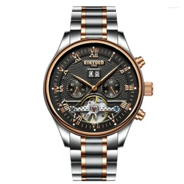 Orologi da polso KINYUED Scheletro Orologio automatico da uomo Impermeabile Flying Tourbillon Orologi meccanici Uomo a carica automatica Horloges Mannen Dropship