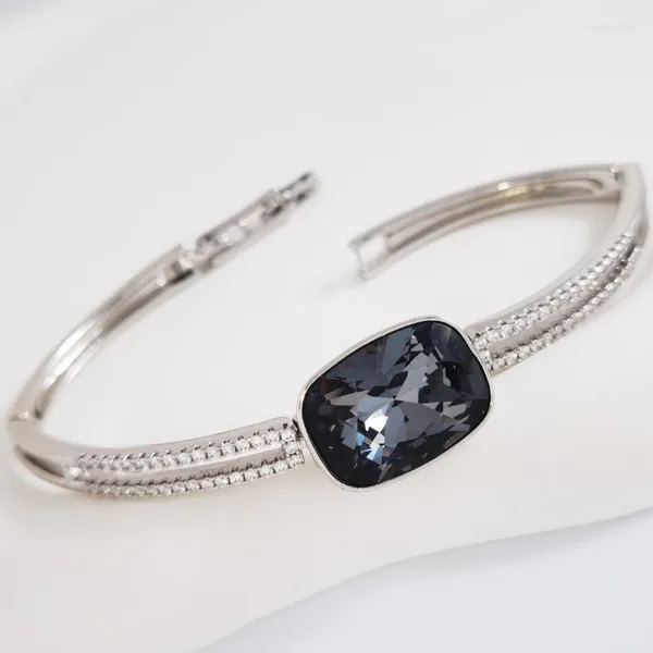 Bracciale rigido da donna realizzato con cristalli austriaci per regali di nozze da donna, braccialetti a forma di rettangolo di alta qualità