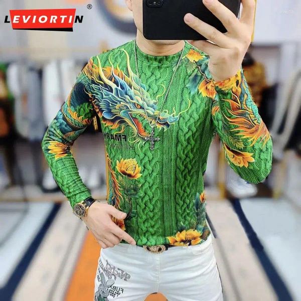 Erkekler Tişörtleri 2023 Sonbahar/Kış 3D Baskı İpek Kaşmir Yuvarlak Boyun Moda Marka Uzun Kollu Alt Gömlek Sıradan Pullover Sokak Giyim