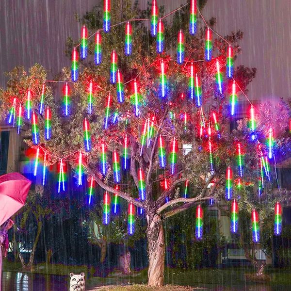 Decorazioni natalizie 2 pezzi Pioggia di meteoriti Led Fata Lanterna Giardino di strada Decorazione per albero All'aperto Anno di navigazione 231121