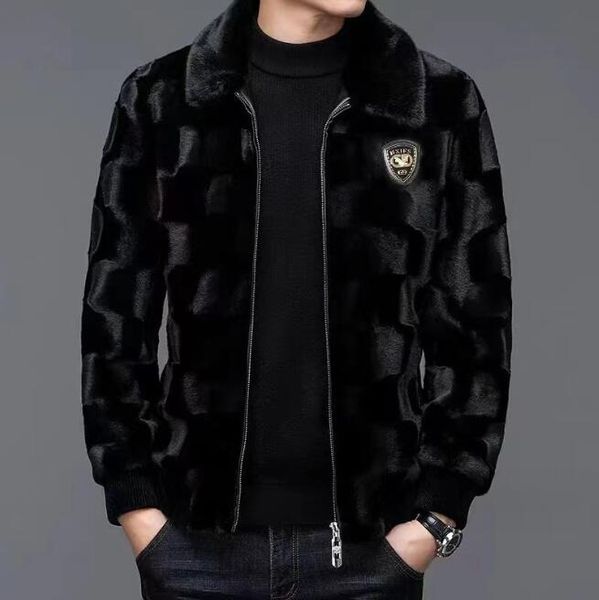 Зимняя мужская высококачественная норковая шуба, мужская модная утолщенная теплая кожаная куртка из искусственного меха, повседневная верхняя одежда большого размера, однотонная верхняя одежда