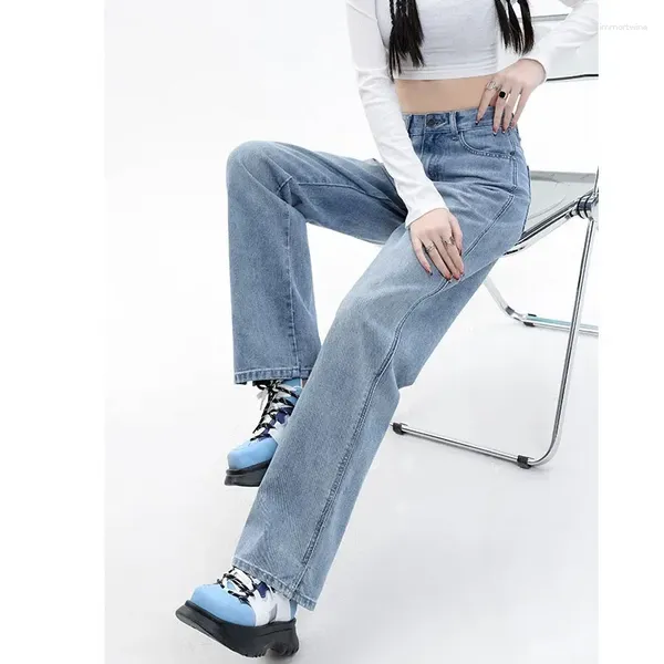 Jeans femininos lksk calças de perna larga de cintura alta para mulheres todos combinam corpos retos em forma de pêra roupas de primavera