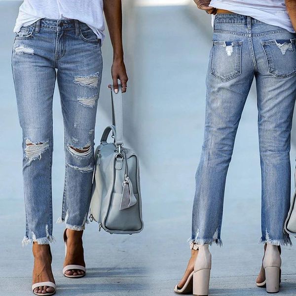 Женские джинсы, облегающие эластичные женские джинсовые потертые летние леггинсы с дырками, повседневные брюки-карандаш