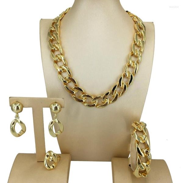 Collana Orecchini Set Yuminglai Design in oro italiano Big Chain Jewelry Dubai 24K placcato elegante per le donne FHK14870