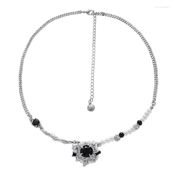 Anhänger Halsketten Eetit Exquisite Simulierte Perlen Perlen Kette Schwarz Glas Halskette Vintage Geometrische Metall Hals Schmuck Für Frauen Geschenk