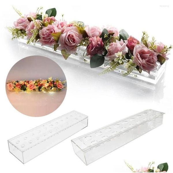 Vasi 22 fori vaso di fiori acrilico trasparente rettangolare per tavolo da pranzo decorazione di nozze confezione regalo rosa con decorazioni per la casa desktop leggero D Dhpaf