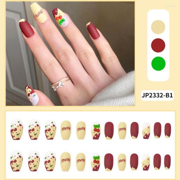 False Nails Cherry Print French Press Longo na elegante adesivo de unhas Manicure Salon Diy Art Artificial Din889