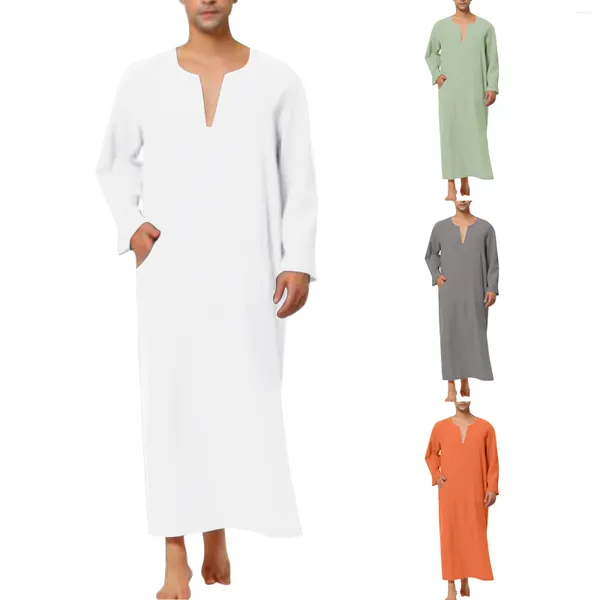 Abbigliamento etnico Camicia a maniche lunghe Abaya Uomo Moda Set musulmano Pakistan islamico Jubba Thobe per uomo Tunica araba Caftano Abito saudita