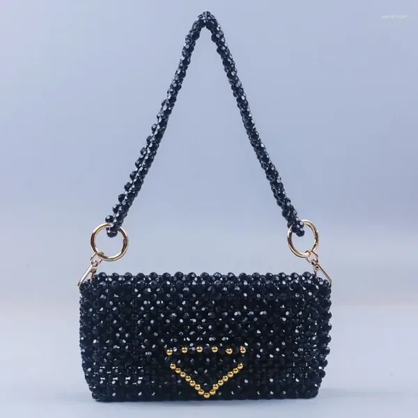 Abendtaschen, maßgeschneiderte handgefertigte, mit Perlen gewebte Damen-Umhängetasche, modisches INS-Schwarzgold-Design, vielseitige mobile Handtaschen für Frauen