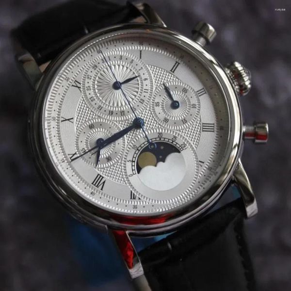 Armbanduhren Seagul Moon Phase Herrenuhr Manuelle Chronograph Mechanische Uhren M199S Leder Wasserdicht Saphirspiegel