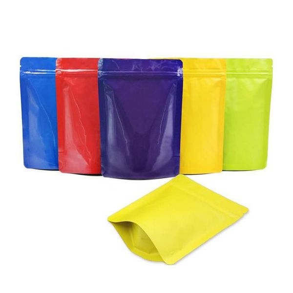 Bolsas de embalagem 13cmx18cm folha de alumínio colorida bolsas de stand up saco de coffee de chá dopack de comida com zíper por atacado lx0679 dhs6z