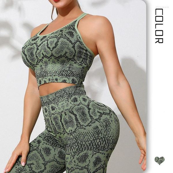 Set attivi Set sportivo modello serpente europeo e americano Pantaloni fitness per sollevamento fianchi a vita alta traspiranti da donna sexy