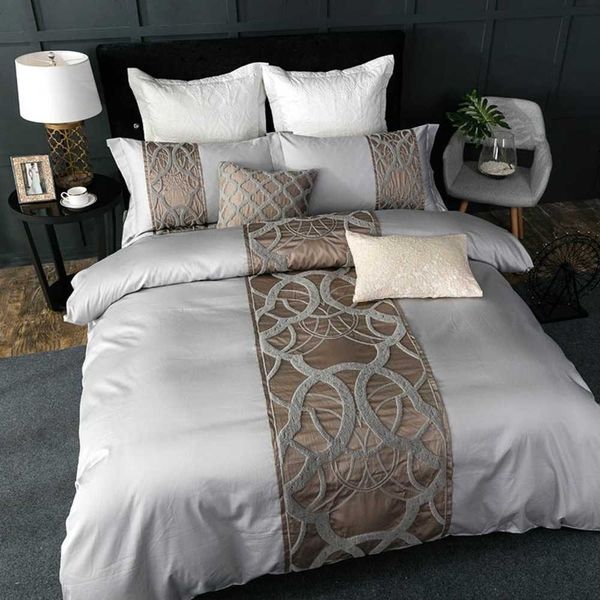 Bedding Sets Grey White Bleth Bedchecase Capa de edredão Conjunto de luxo dos anos 60