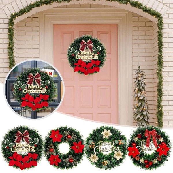 Dekorative Blumen, beleuchtete Weihnachten für die Haustür, batteriebetrieben, herzförmiger Kranz, Weihnachten mit