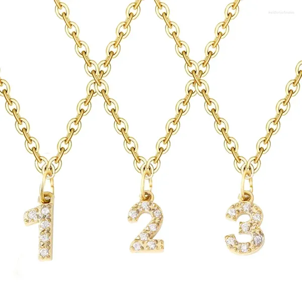 Женское ожерелье с подвеской из нержавеющей стали, инкрустация цирконом, ожерелье с золотыми счастливыми цифрами, цифровые ювелирные изделия 0-9, 2023