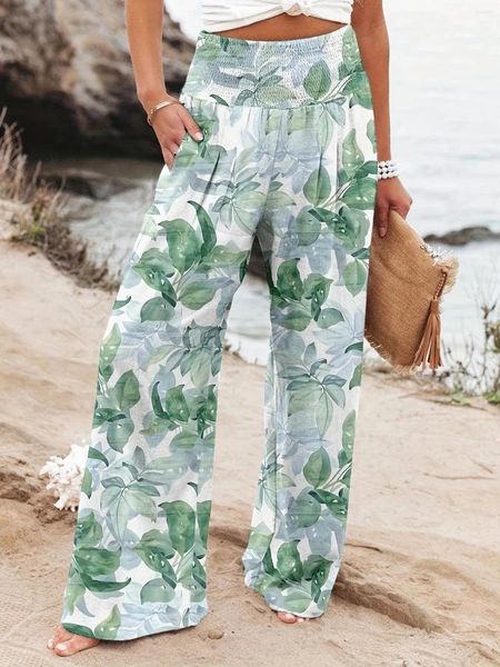Pantaloni da donna Pantaloni quattro stagioni per il tempo libero a gamba larga stampati stile vacanza al mare primavera/estate larghi per le donne