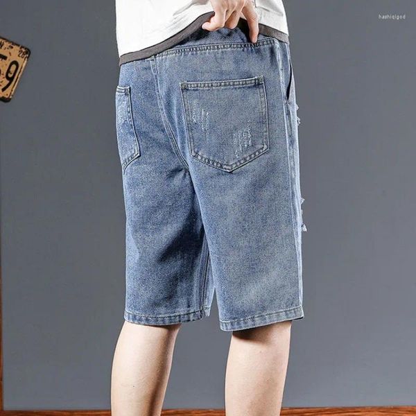 Shorts masculinos 2023 verão para y2k roupas finas e rasgadas denim alta tendência de rua casual solto encaixe calças retas