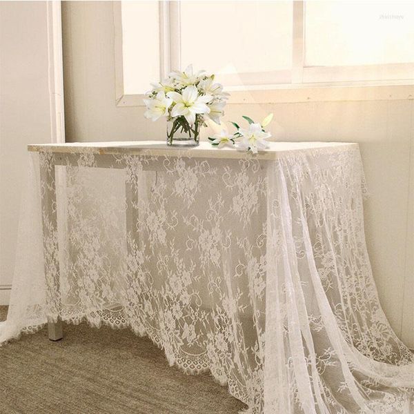Tala de mesa 150x300cm/75x300cm clássico branco preto de casamento de renda de renda de mesa Rectanner Runner Bordado de flor ao ar livre decoração
