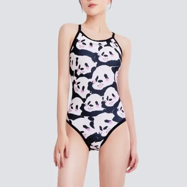 Damen-Bademode, einteiliger Panda-Badeanzug für Frauen, pfirsichfarben, kariert, klassisch, Training, Rennen, schlank, professionell, Spice-Girl-Badeanzug