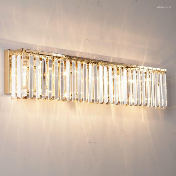 Lâmpada de parede antiga horizontal arandela de cristal de ouro Luz de iluminação de barra longa para a sala de estar para jantar arandela 80cm