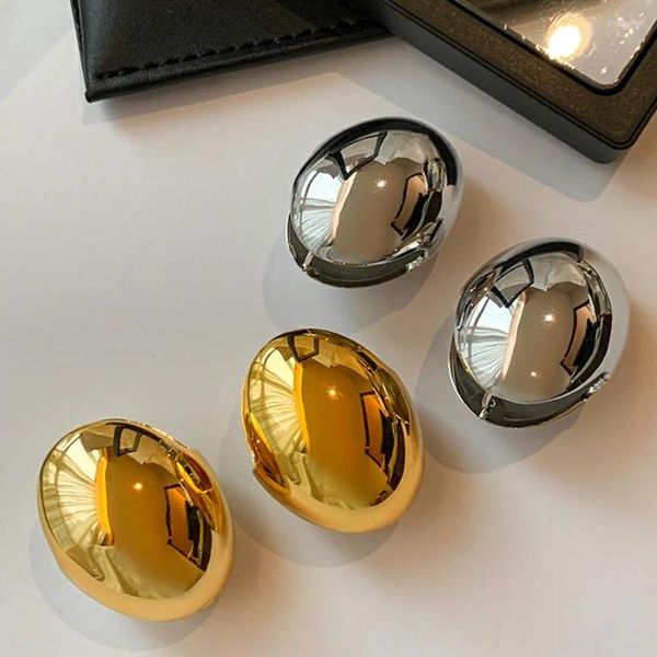 Orecchini a bottone Vintage color oro liscio grande ovale per le donne Esagerato geometrico sfera cava a goccia orecchio fibbia gioielli orecchino