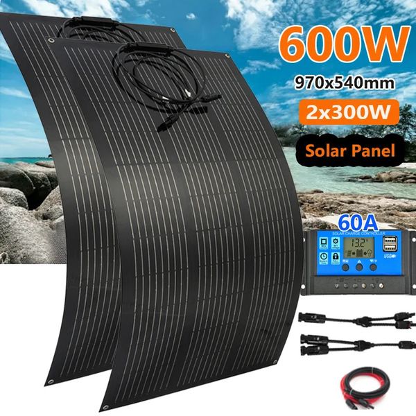 Ladegeräte 600 W 300 W Solarpanel-Set, 18 V, flexibles monokristallines Zellen-Ladegerät für Outdoor, Camping, Yacht, Wohnmobil, Auto, Wohnmobil, 231120