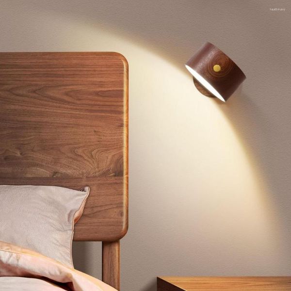 Nachtlichter aus Holz Wandlampe Dimmbar IP20 Schreibtisch USB wiederaufladbares selbstklebendes LED-Licht 360 ° drehbares magnetisches Nachttisch