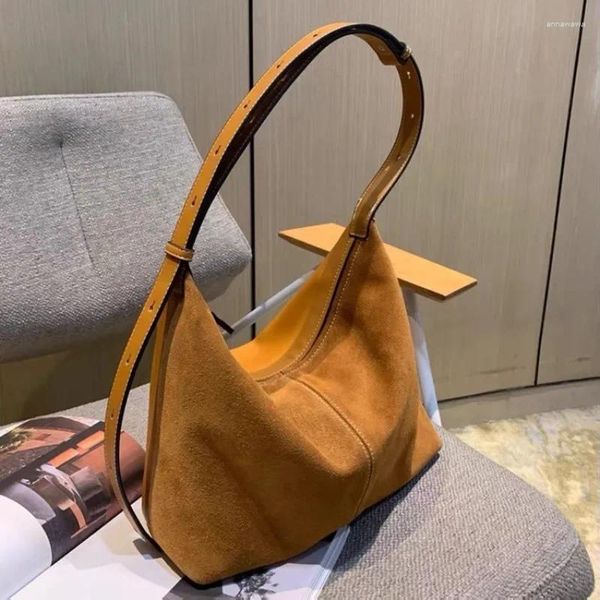 Sacos de noite Japão estilo coreano camurça couro genuíno mulheres bolsas retro hobo tote ombro axilas