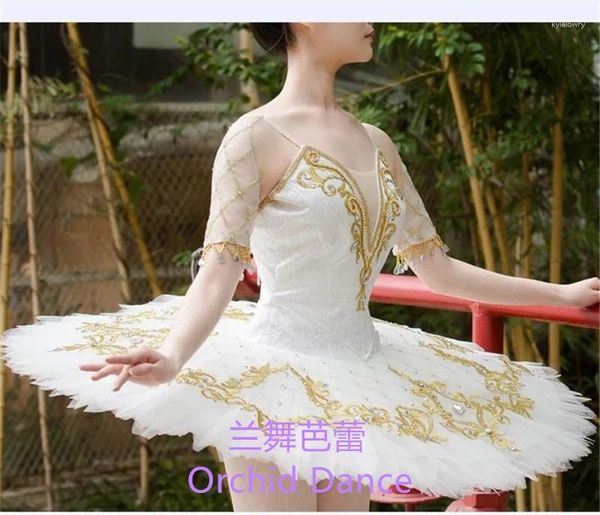Sahne Aşınma 12 Yaylı Yüksek Kaliteli Profesyonel Özel Boyut Klasik Yetişkin Kızlar Altın Beyaz Kuş Balesi Tutu Kostümler