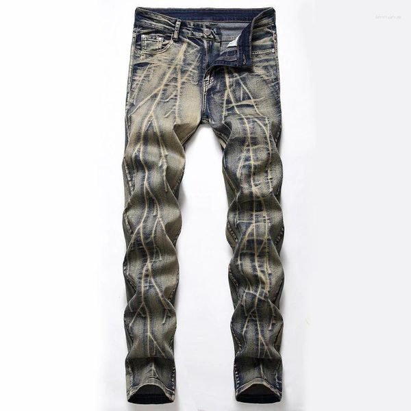 Jeans da uomo Denim elasticizzato per uomo Pantaloni taglie forti per feste hip-hop di marca europea e americana con vestibilità regolare e nostalgica