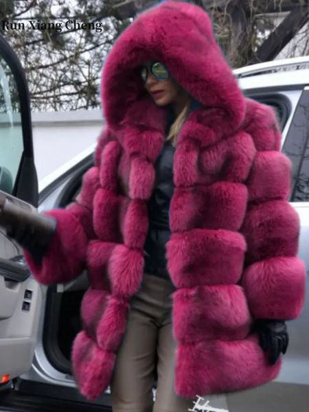 Womens Fur Faux Outono e Inverno Casaco Elegante Jaqueta Imita Raposa Manga Longa Com Capuz Roupas De Luxo Fofo Sintético 231121