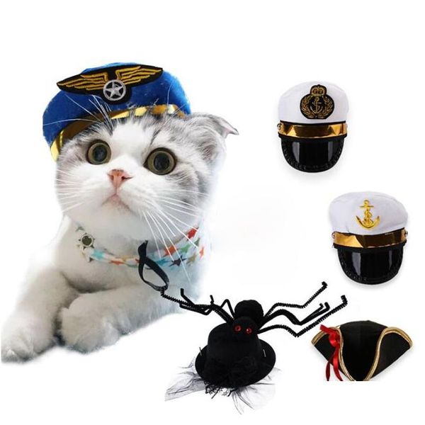 Costumi per gatti Halloween Pet Cat Dog Cap Costumi Cappelli divertenti Animali domestici Prodotto per Pografia Cosplay Cappello da polizia Accessori per costumi da vacanza Dr Dhbxy