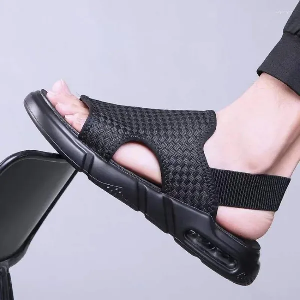 Sandalet Yaz 2023 ayakkabılar erkekler için gündelik açık hava erkek plaj moda havası yastık örgüsü düz terlik sandalia maskulina