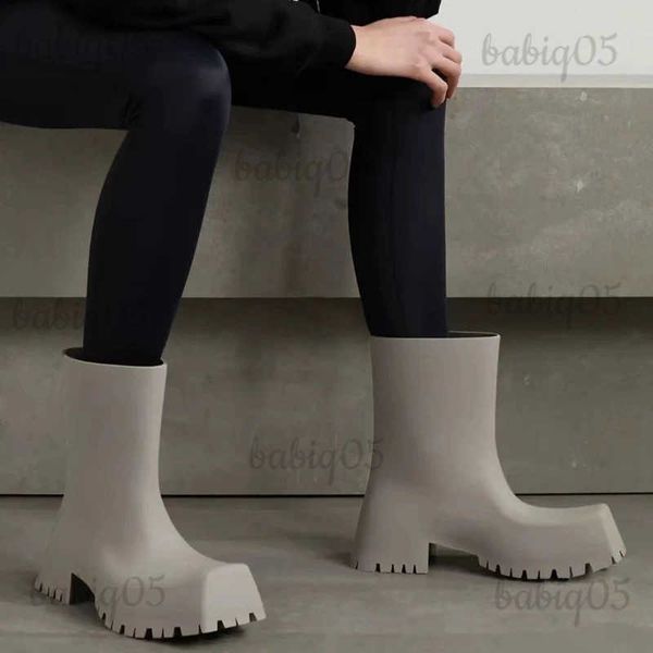 Botas Ribetrini sqaure toe nova marca designer botas de chuva para mulheres curto tornozelo plataforma de salto grosso sapatos de moda à prova d'água mulher T231121